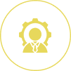 Person icon with gear in yellow circle.