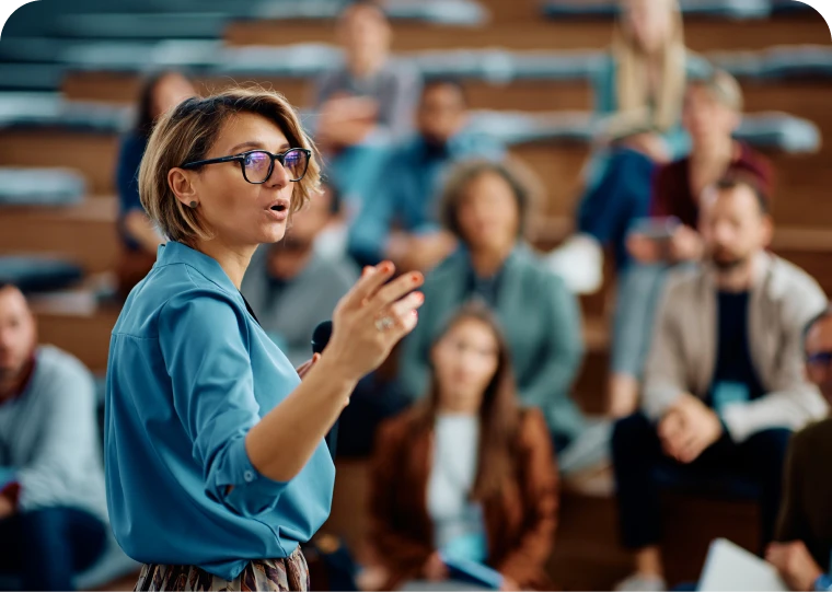 Educator engaging with students in classroom setting
