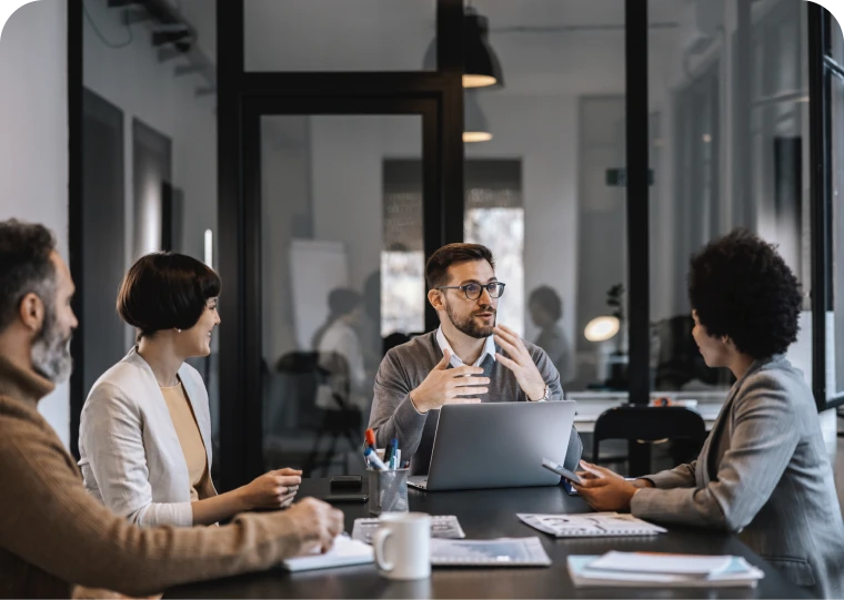 Colleagues discussing business strategy