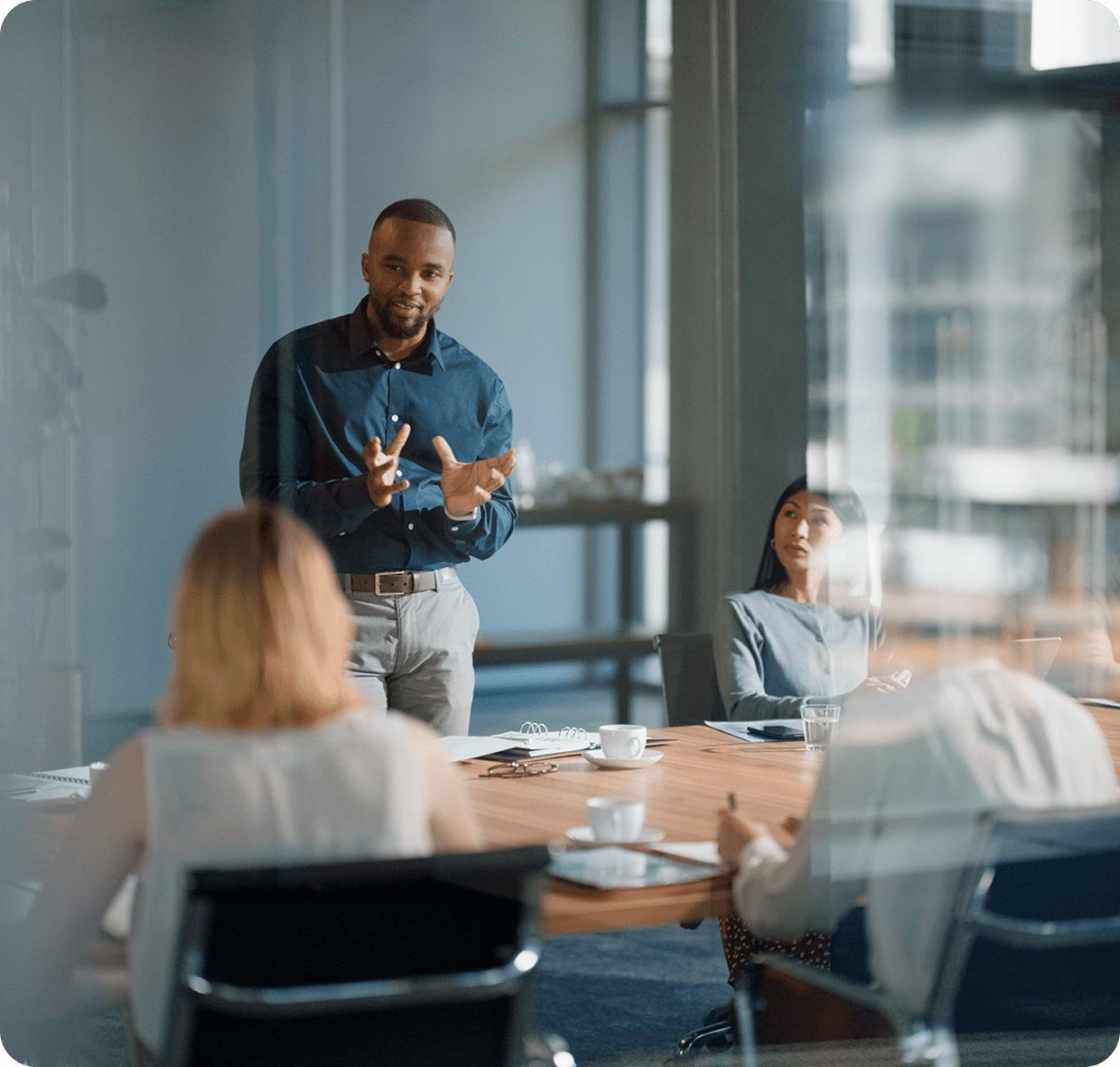 Professional giving a presentation in office